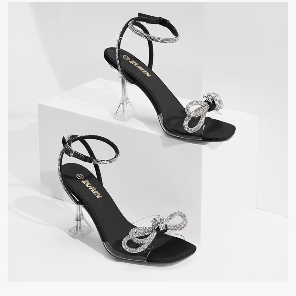 ZURIN Rhinestone Bow Heels with clear heel/size 9